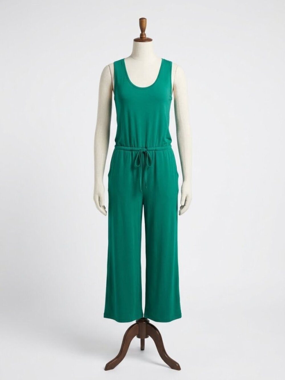 Daily Ritual Supersoft Terry Sleeveless Wide-Leg Cropped Green Jumpsuit Size S